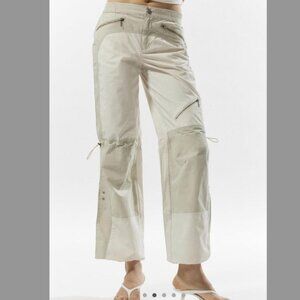 Silence + Noise Wide-Leg Pants – Cream & Khaki, Adjustable Cinch (Urban Outfitte